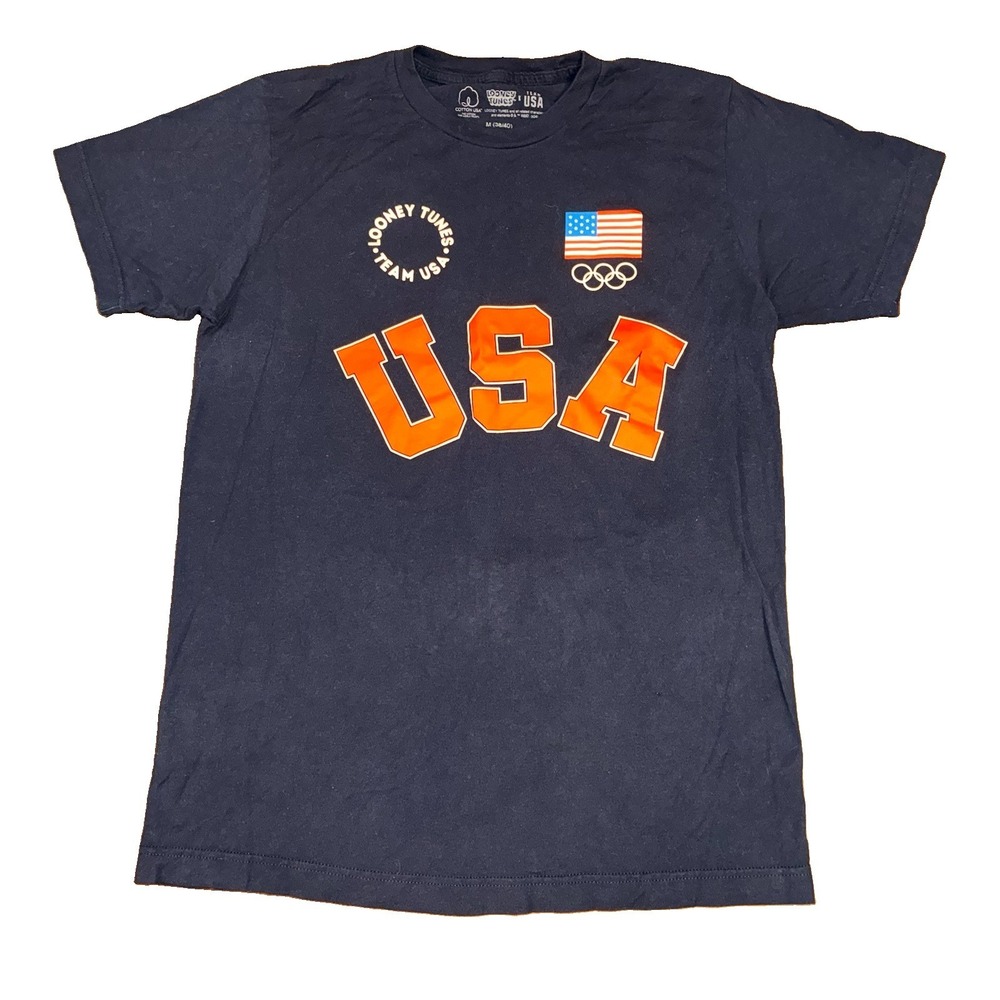 Vintage Looney Tunes Team USA Olympics T Shirt Navy Blue Graphic Shirt Medium